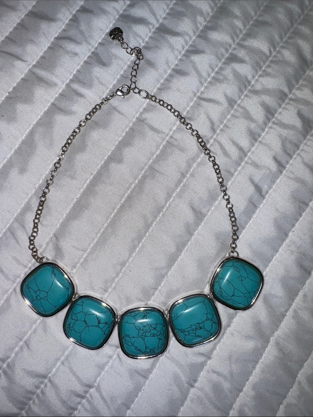 Turquoise Stone Silver-Plate Statement Necklace - Women Jewelry